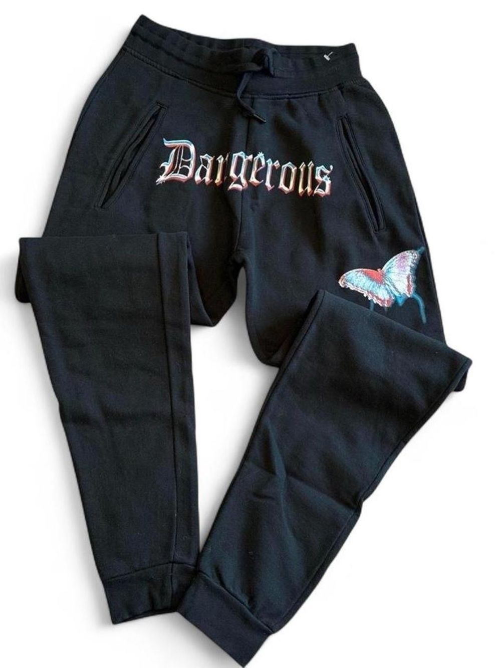 Yours truly black sweatpants with butterfly design